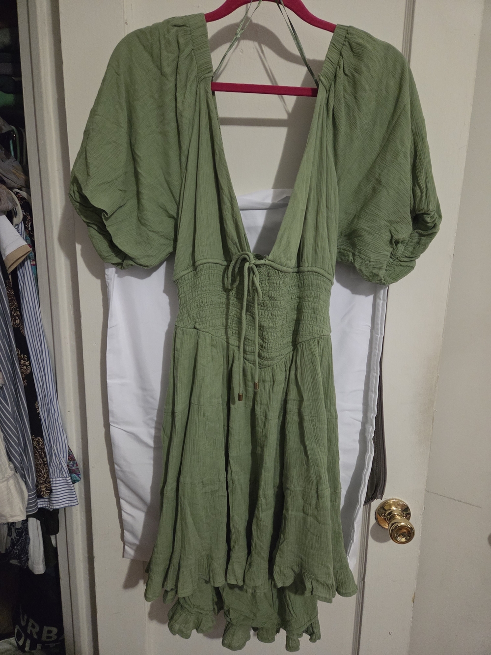 Free People Sage Green Ruffled Neck Blouse